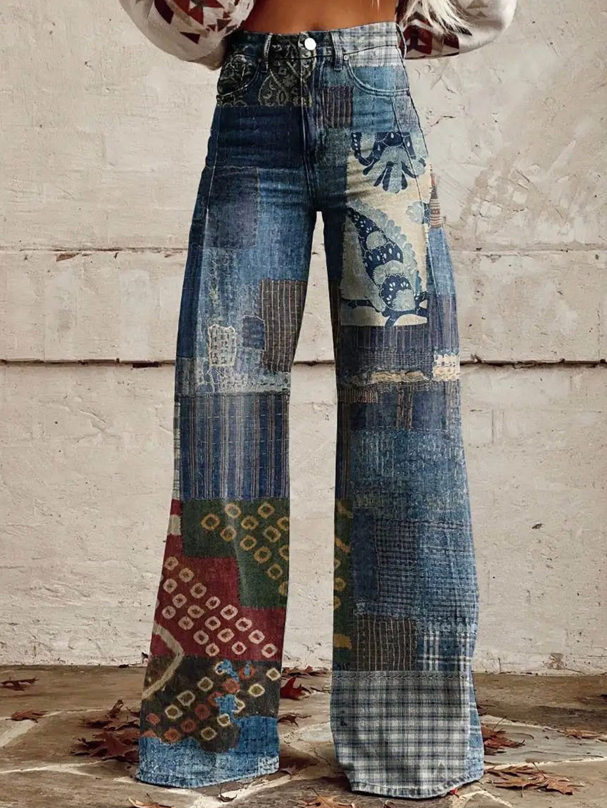 Boho Colorblocks High Waist Wide Leg Pants