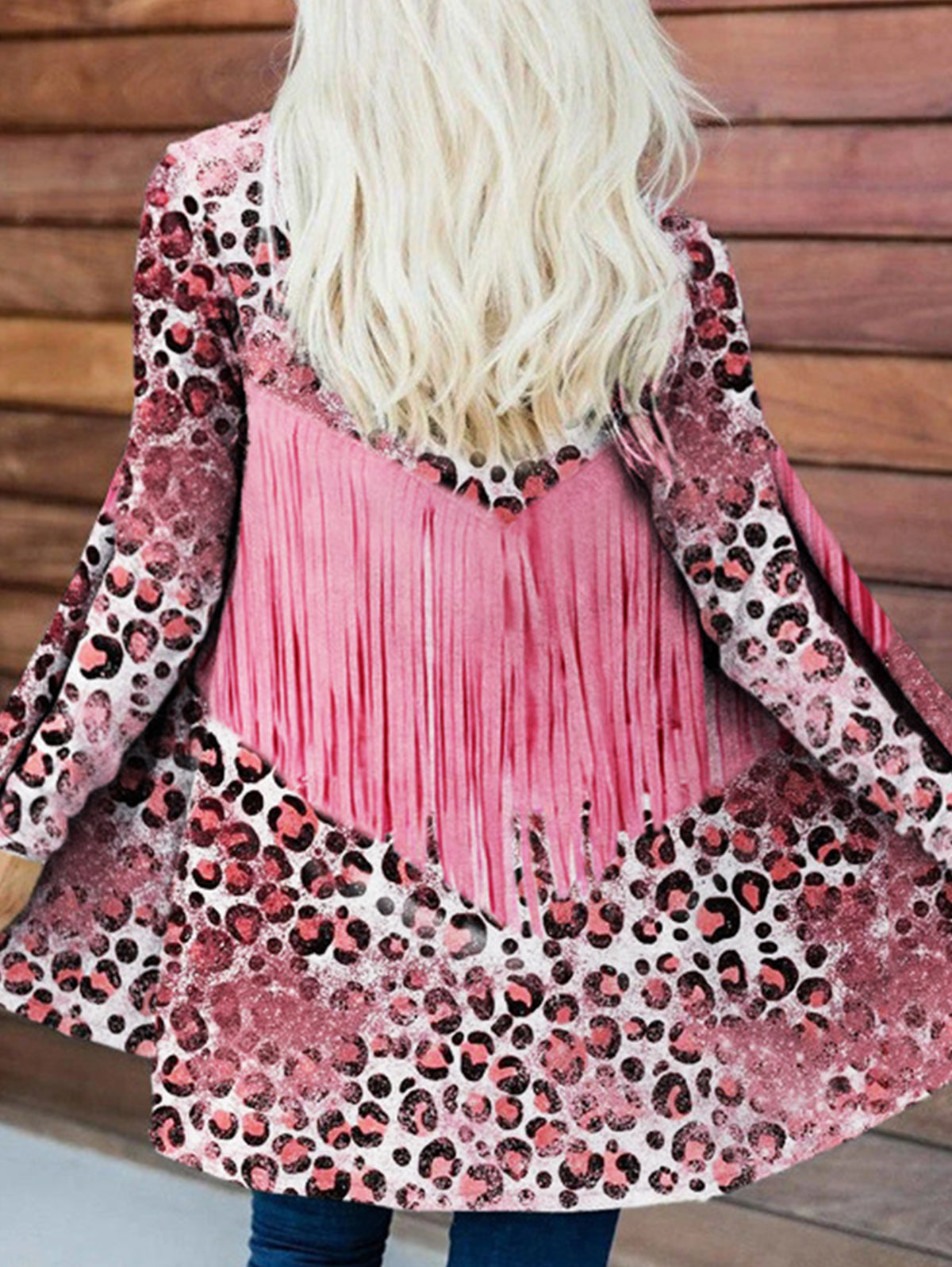 Boho Fringe Print Open Front Long Sleeve Cardigan